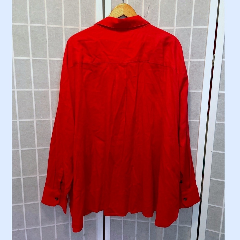 Universal Standard Elbe Stretch Linen Blend Shirt Red No Gap Button Down Bold - Picture 3 of 8
